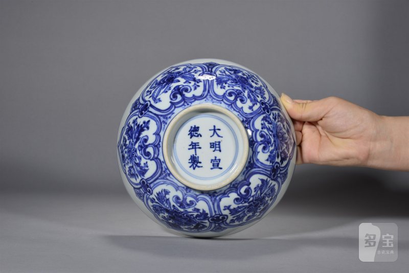 清康熙 青花莲瓣花卉纹大碗 - 图3
